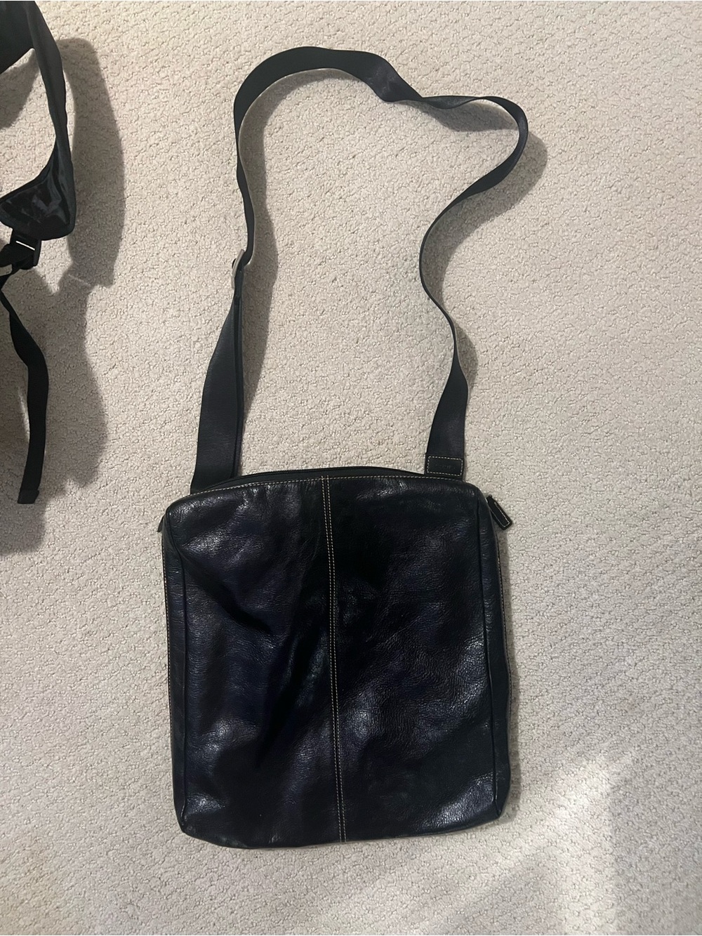 Black Top Grain Leather Crossbody Bag - Men